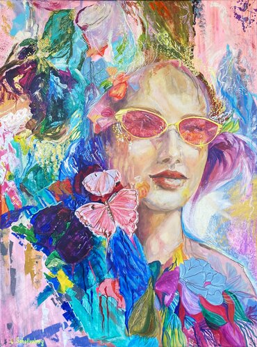 Through Rose-Colored Glasses van Lusie Schellenberg, Schilderij te koop op Singulart
