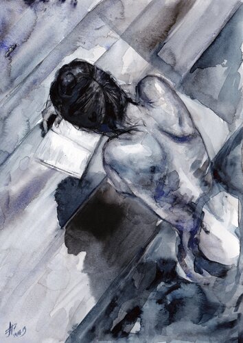 Watercolour on Paper (29x41 cm) - The day I met Elizabeth di Anna Dart, Pittura in vendita su Singulart