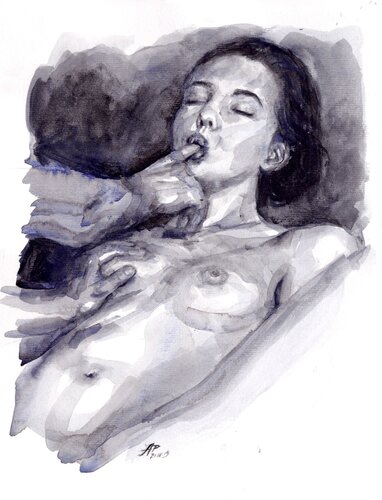 Watercolour on Paper (29x41 cm) - When your lover is a painter di Anna Dart, Pittura in vendita su Singulart