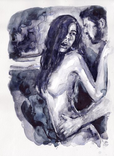 Watercolour on Paper (29x41 cm) - Make up baby for the love you just lost van Anna Dart, Schilderij te koop op Singulart