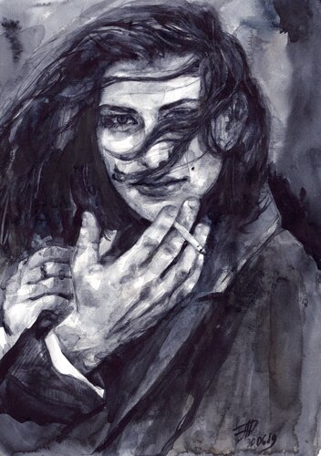 Watercolour on Paper (29x41 cm) - Burning Eyes van Anna Dart, Schilderij te koop op Singulart