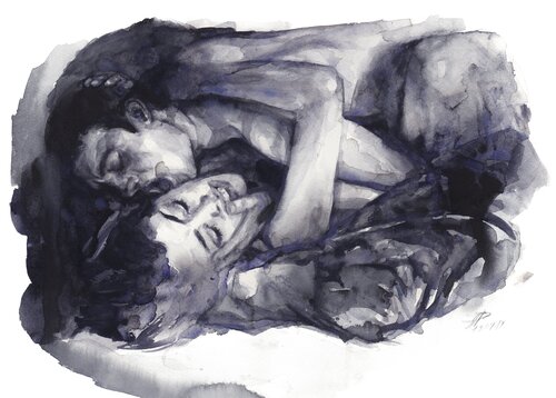 Watercolour on Paper (29x41 cm) - Loosing my self control van Anna Dart, Schilderij te koop op Singulart