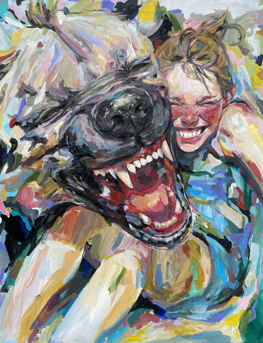 Hyena Painting with Roger Haus (65x81 cm) I Animal Instinct #100 di Anna Dart, Pittura in vendita su Singulart