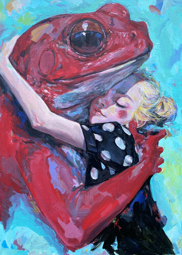 Frog Painting with Roger Haus (50x70 cm) I Champs Elysées di Anna Dart, Pittura in vendita su Singulart