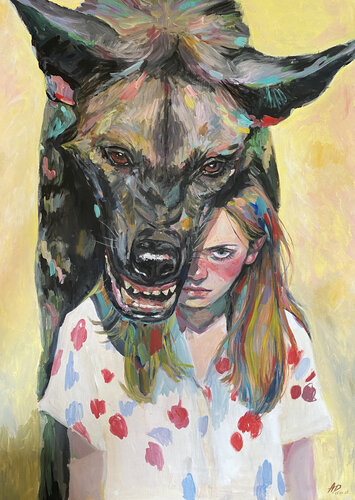 Hyena Painting with Roger Haus (71x100 cm) I Fearless di Anna Dart, Pittura in vendita su Singulart