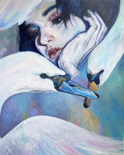 Swan Painting with Roger Haus (81x100 cm) I Animal Instinct #107 di Anna Dart, Pittura in vendita su Singulart