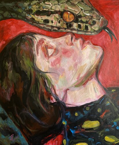Snake Painting with Roger Haus (81x100 cm) I Snake's Kiss di Anna Dart, Pittura in vendita su Singulart
