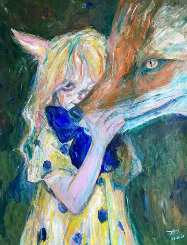 Fox Painting with Roger Haus (81x100 cm) I I Another Realm di Anna Dart, Pittura in vendita su Singulart
