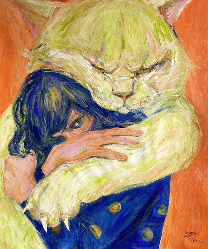 Cat Painting with Roger Haus (81x100 cm) I Animal Instinct #41 di Anna Dart, Pittura in vendita su Singulart