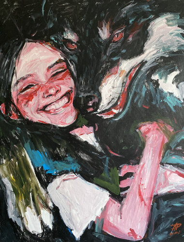 Wolf Painting with Roger Haus (81x100 cm) I Animal Instinct #35 di Anna Dart, Pittura in vendita su Singulart