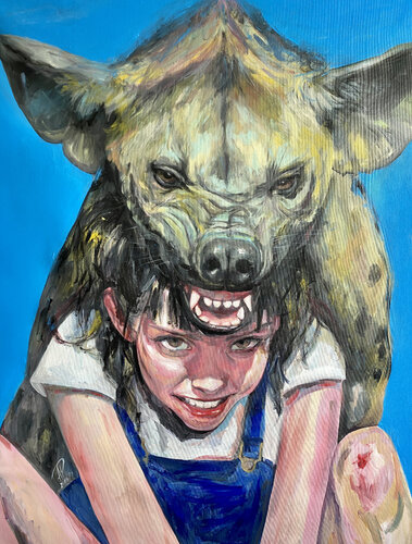 Hyena Painting with Roger Haus (81x100 cm) I Spunk van Anna Dart, Schilderij te koop op Singulart