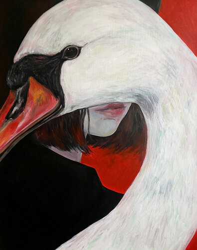 Swan Painting with Roger Haus (81x100 cm) I Animal Instinct #29 van Anna Dart, Schilderij te koop op Singulart