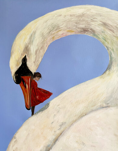 Swan Painting with Roger Haus (81x100 cm) I Swan’s Memories van Anna Dart, Schilderij te koop op Singulart