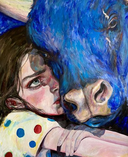 Bull Painting with Roger Haus (81x100 cm) I Animal Instinct 1 van Anna Dart, Schilderij te koop op Singulart