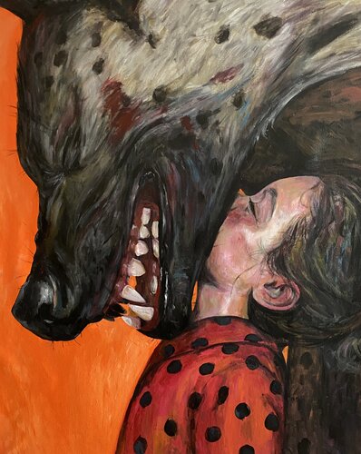 Hyena Painting with Roger Haus (81x100 cm) I Tickles van Anna Dart, Schilderij te koop op Singulart