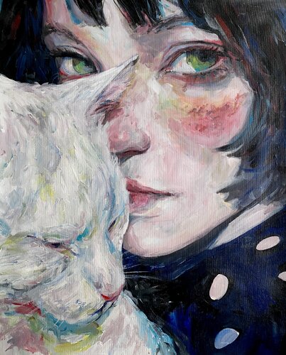 Cat Painting with Roger Haus (50x60 cm) I Animal Instinct 31 van Anna Dart, Schilderij te koop op Singulart