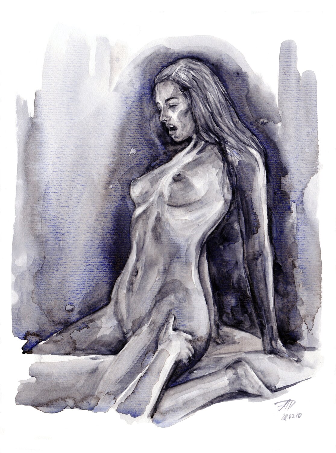Watercolour on Paper (29x41 cm) - Eye contact Anna Dart Originalgemälde zu verkaufen