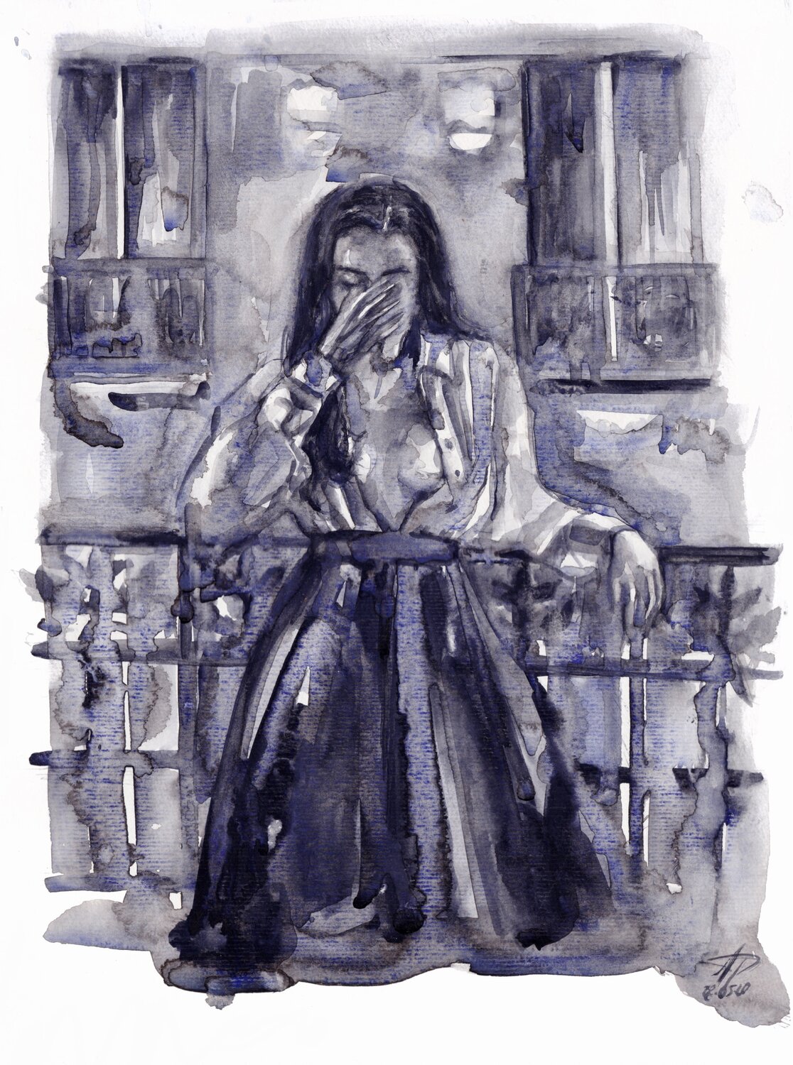 Watercolour on Paper (29x41 cm) - The wicked connection between my voice & your soul Anna Dart Original painting for sale