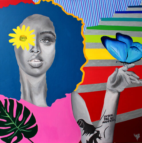 BLAUER SCHMETTERLING van Karin Doering, Schilderij te koop op Singulart