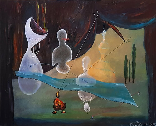 Landscape with metaphysical performance of the shadows from the past de Vladimir Kolosov, Pintura a la venta en Singulart