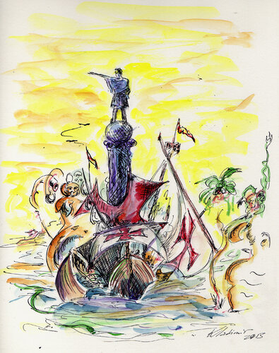 Visions of Barcelona. Columbus. par Vladimir Kolosov, Œuvre sur papier en vente sur Singulart