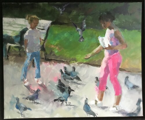 Pigeons au parc von Florence Dias-Looten, Malerei kaufen auf Singulart
