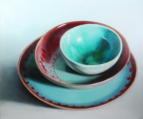 Lissabon - 3 handmade plates by Minke Buikema-Duste, Painting for Sale on Singulart