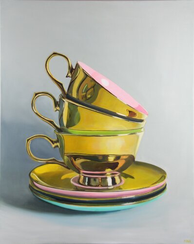 Melbourne - 3 golden stapled by Minke Buikema-Duste, 회화 for Sale on Singulart