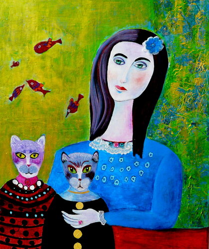 The Cat Lover de Blanka Mandel, Pintura a la venta en Singulart