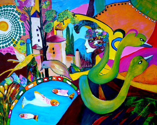 Verbindungen- inspiriert von Heinrich Campendonk von Blanka Mandel, Malerei kaufen auf Singulart