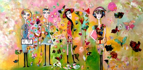 Die Geburtstagsparty- inspiriert von James Rizzi van Blanka Mandel, Schilderij te koop op Singulart