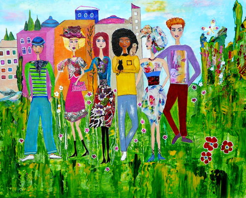 Freunde (2) - inspiriert von James Rizzi von Blanka Mandel, Malerei kaufen auf Singulart