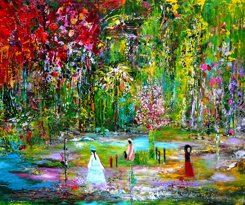 Der Spaziergang-  inspiriert von Monet van Blanka Mandel, Schilderij te koop op Singulart