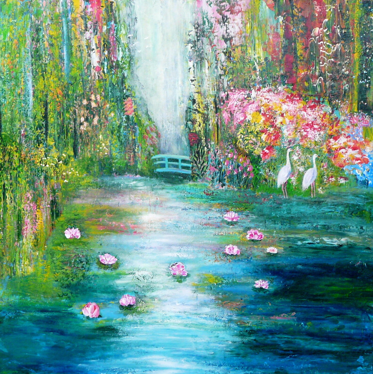 Die Brücke- inspiriert von Claude Monet Blanka Mandel Originalgemälde zu verkaufen