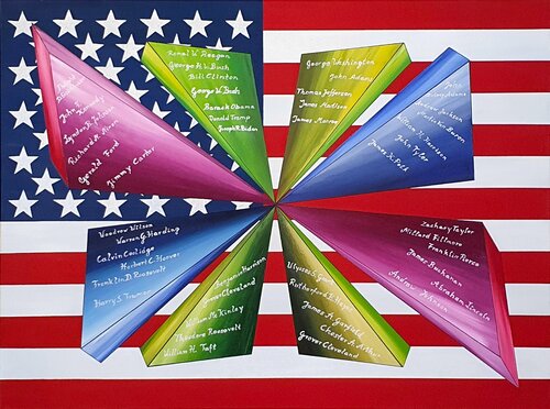 Nr. mis002 / US Flagge + Präsidenten by Ulrich Wandelt (2021) : Painting  Acrylic on Linen - SINGULART