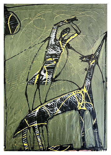 Frau mit Einhorn und Gestirn van Mathias Wunderlich, Schilderij te koop op Singulart