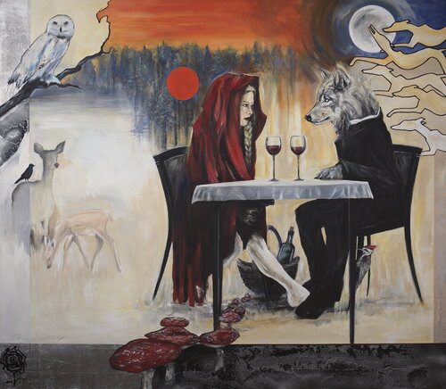 Moderne Mythen - Begegnung im Wald - Acryl by Arno Bruse, Painting for Sale on Singulart