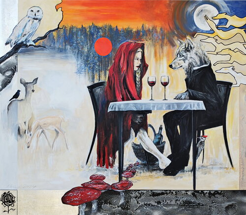 Moderne Mythen - Begegnung im Wald - Acryl Arno Bruse