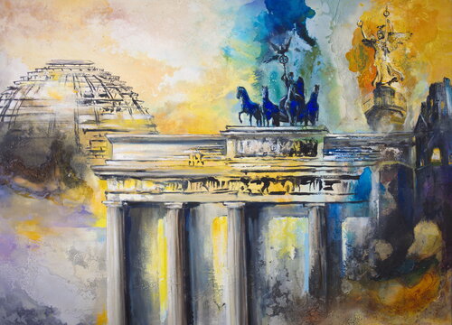 Über den Dächern von Berlin di Arno Bruse, Pittura in vendita su Singulart