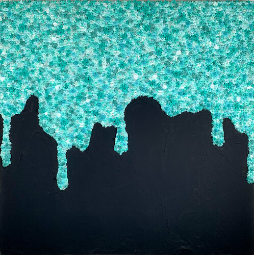 Touch from Above (dripping with kindness 14) black and turquoise van Gianna DiBartolomeo, Schilderij te koop op Singulart