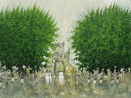 Spring rain in Ha Noi di Trong Thuong Tran, Pittura in vendita su Singulart