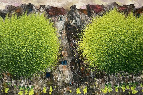 Spring sunshine of the old town van Trong Thuong Tran, Schilderij te koop op Singulart