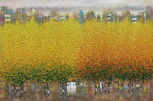 Autumn on the street di Trong Thuong Tran, Pittura in vendita su Singulart