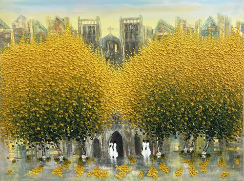 Autumn on the church street di Trong Thuong Tran, Pittura in vendita su Singulart