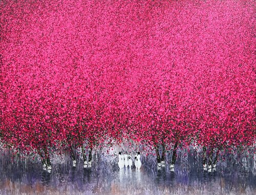 Cherry blossoms after spring rain di Trong Thuong Tran, Pittura in vendita su Singulart