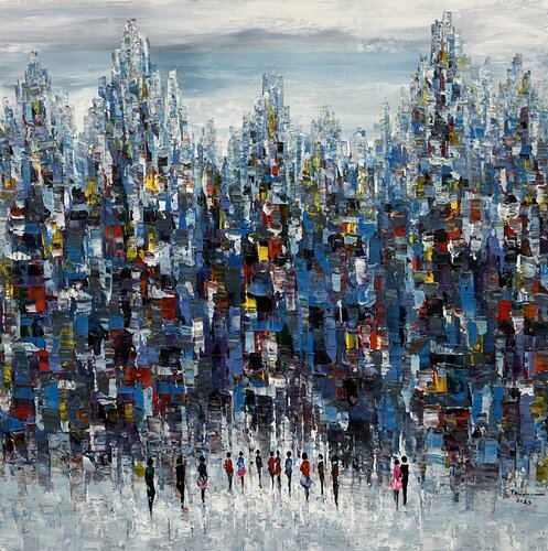Find happiness in the city di Trong Thuong Tran, Pittura in vendita su Singulart