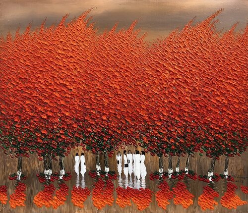 Red leaf season van Trong Thuong Tran, Schilderij te koop op Singulart