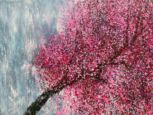 Peach blossoms before the spring breeze di Trong Thuong Tran, Pittura in vendita su Singulart
