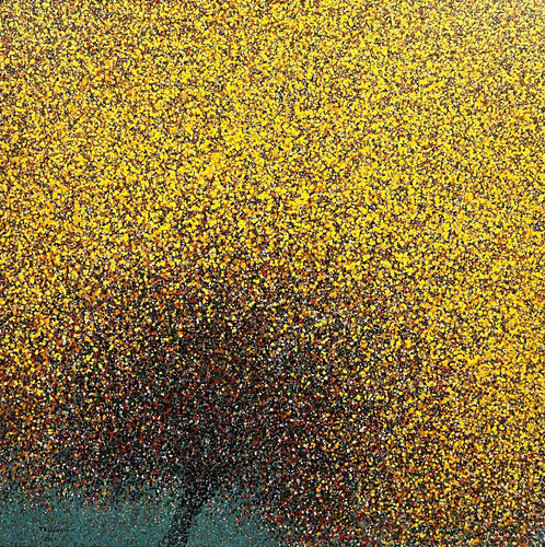 Yellow apricot flowers in the spring wind di Trong Thuong Tran, Pittura in vendita su Singulart