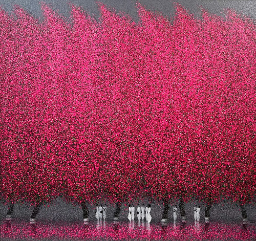 Cherry blossoms in spring rain von Trong Thuong Tran, Malerei kaufen auf Singulart